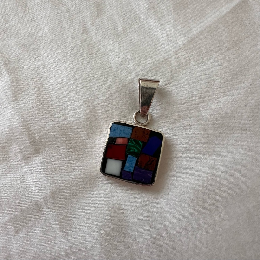 Sterling Silver Multicolor Mosaic Pendant